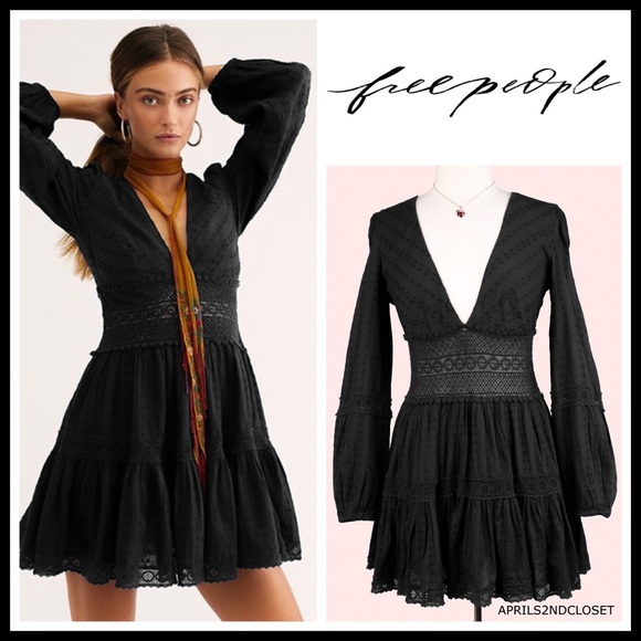 FREE PEOPLE BOHO LONG SLEEVES MINI DRESS A3C - Picture 4 of 16